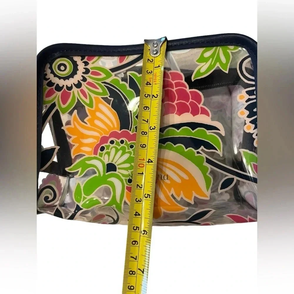 Spartina 449 Clear Colorful Floral Cosmetic Makeup Kit Leather Strap Zipper